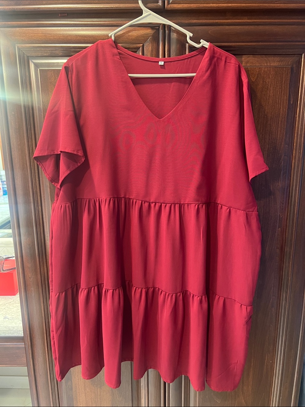 Red V-Neck Tiered Women’s Top